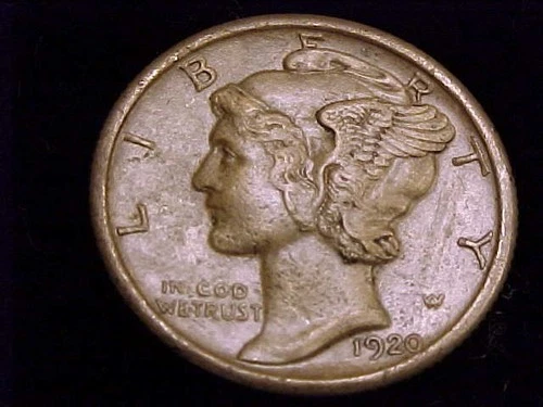 1920-S  Mercury Dime,  Extra Fine Grade Detail, but cleaned.