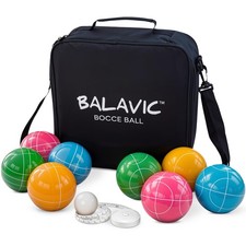 100mm Resin Bocce Ball Set Multicolor Balls w Pallino, Carry Bag, Measuring T...