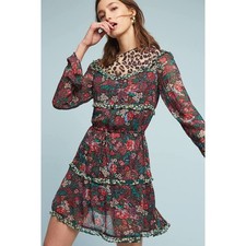 Scotch & Soda Dress Leopard & Lillies Dark Floral Mini 2 NWOT Boho Garden Chic