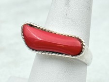 Vintage sterling silver red coral modernist 925 ring southwest sz 7.5