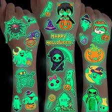 10 Sheets Cartoon Glow in The Dark Halloween Temporary Tattoos For Kids Boys Gir