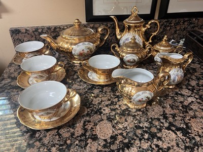 Vtg 18 Pc Bavaria Germany Coffee/Tea  22 Karat Gold Floral Tea Set Service 4 +++