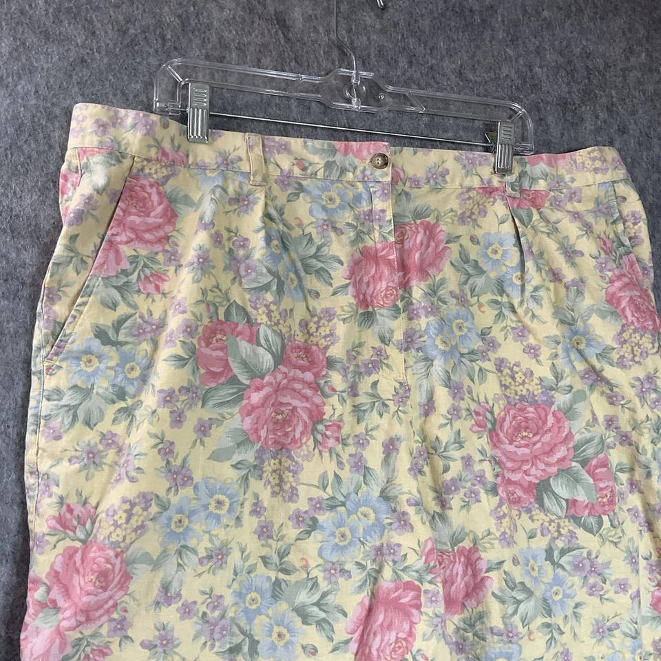 Pantalones Cortos De Colección Para Mujer Plus 2X Bolsillos Florales Amarillos Mezcla de Lino Cottage 42x6 * Foto 4 de 4