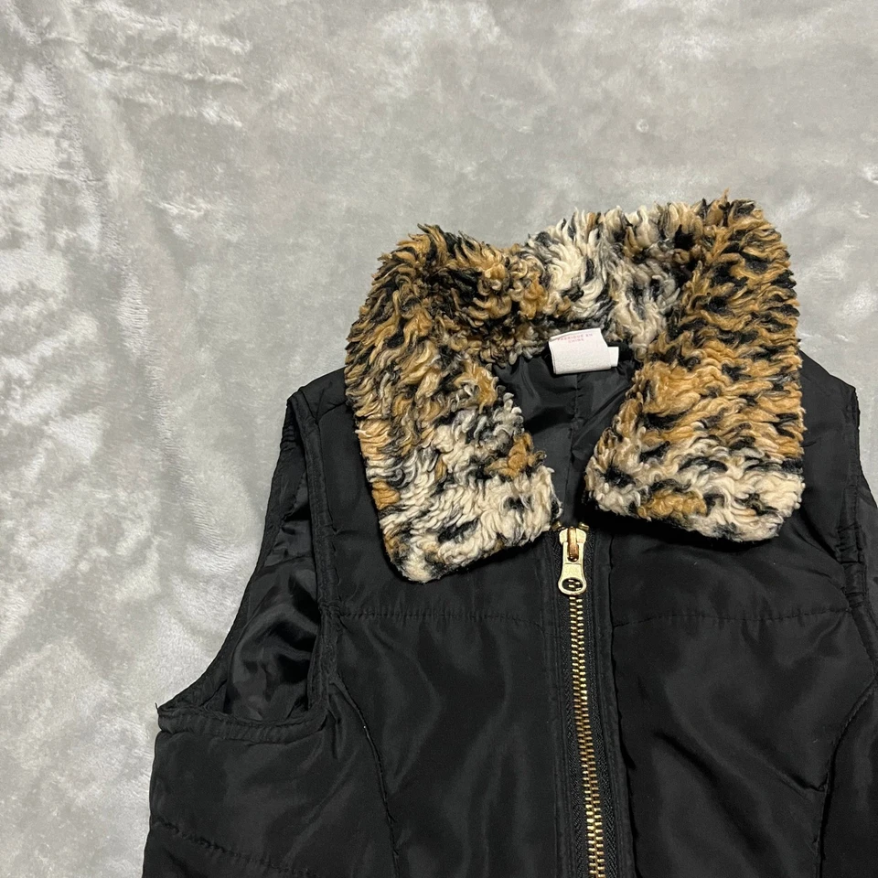 Girls Circo Black Puffer Vest Leopard Faux Fur Collar Peplum Style S P - Image 4 of 4
