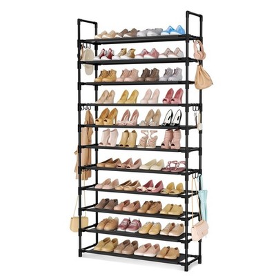 11 Tiers Tall Shoe Rack Holds 55 Pairs of Shoes with 18pcs Hooks Sturdy Wide ...