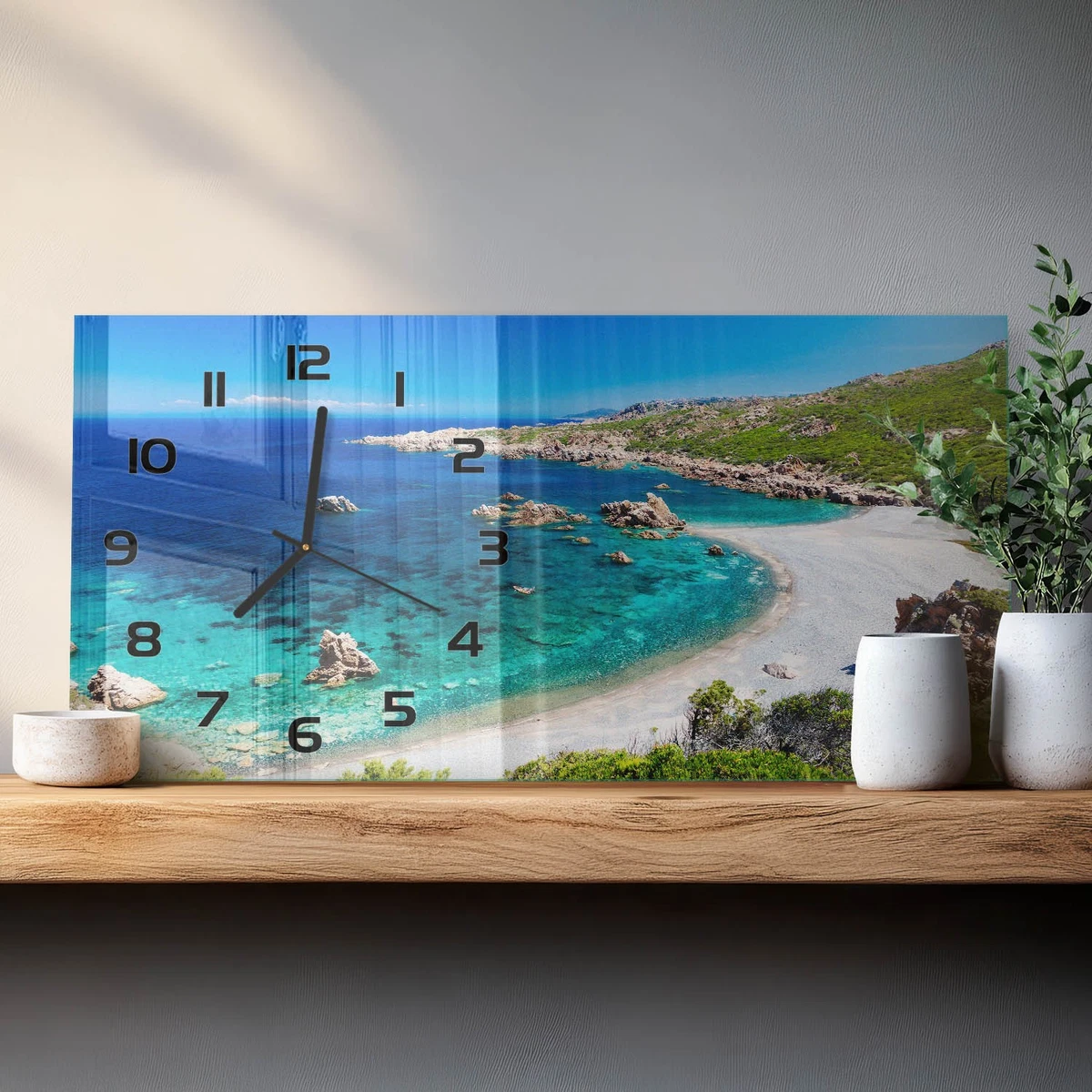 Reloj de Pared Rectangular Horizontal Vidrio Templado Premium Bahía 60x30 cm