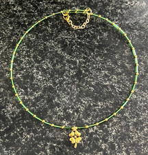 St Patricks Day Irish 4 Leaf Clover Choker Necklace Green Gold Beads