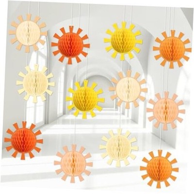 12PCS Boho Sun Party Decorations Balls Boho Sun Birthday Party Hanging Pom