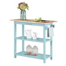 Kitchen Prep Island Butcher Block Drawer Storage Rubberwood 3 Tier Shelves