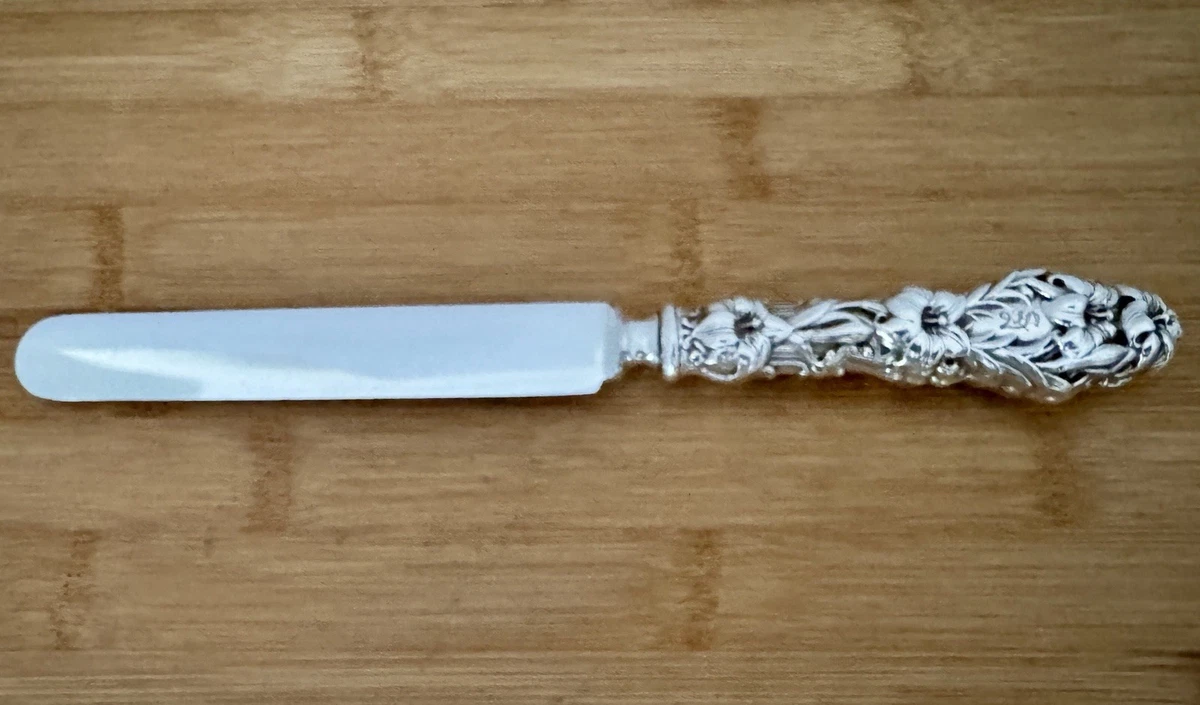 【Whiting ホワイティング】純銀／バターナイフ「Lily」モノグラム有り① Whiting Manufacturing Company Lily Antique US Sterling Silver for
