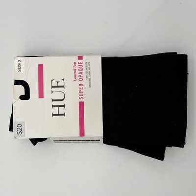 HUE Tights Womens Size 3 Black Super Opaque Control Top PERFIT Technology U6620
