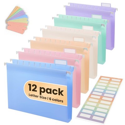 Plastic Hanging File Folders for Letter Size with 1/5 Tabs, 1.35 Inch Expansi...