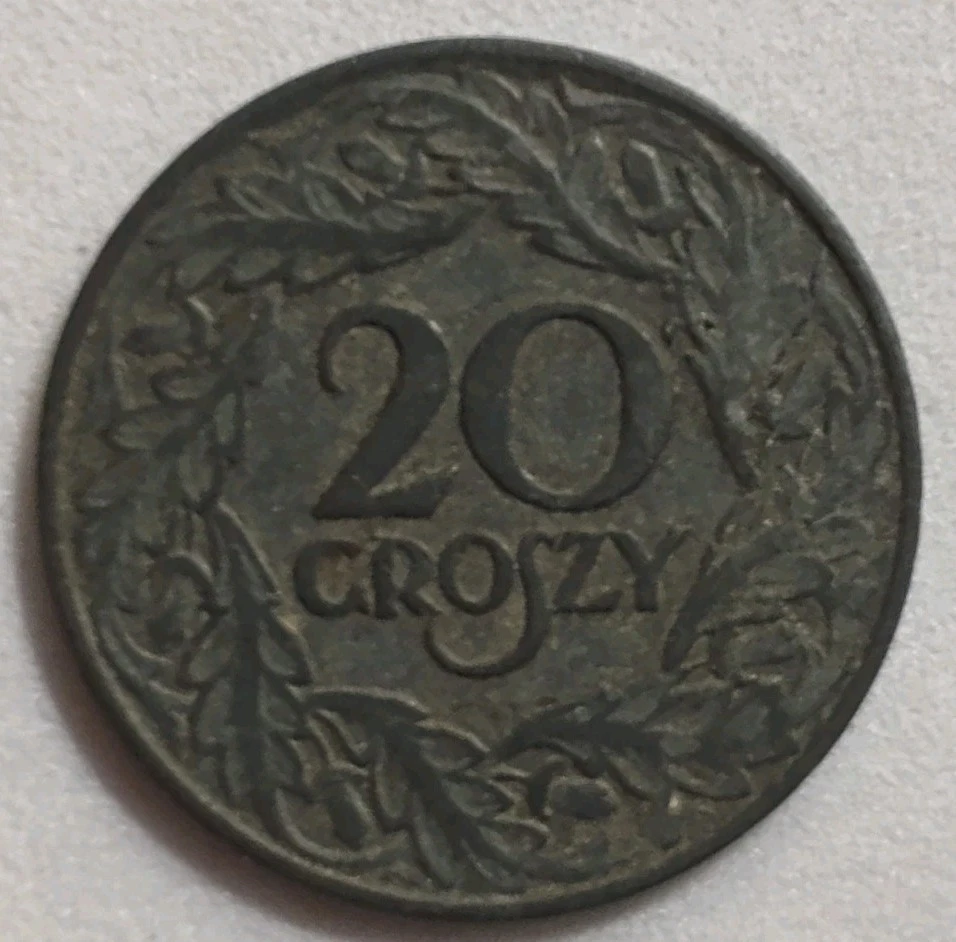 Vintage 1923 Poland 20 Groszy Zinc (WW II German Occupation) Beautiful Detail  - Image 3 of 3