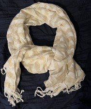 Cream And Gold Metallic Scarf Over 60 Inches Long