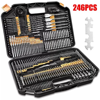 246pc HSS Drill Bit Set Screwdriver Bits Storage Case DIY for Wood & Metal