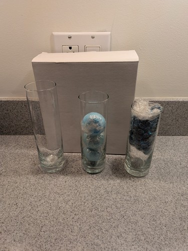 Hallmark Set 3 Glass FLoating Candle Holders w/ Blue Glass Beads