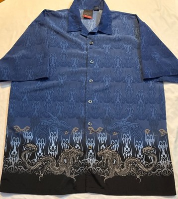 Street Culture Vintage 90s Blue Dragon Button Down Shirt Sz XL C-Two Y2K Tribal