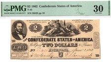 1862 $2 Confederate States of America T-42 PF-5 Note - PMG VF30! Better Type!