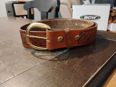 LONESOME CHARLIE'S HSND TOOLED LEATHER BELT W/BRASS Size 46 D11