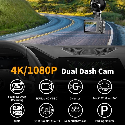 Dash Cam 4K Doppia Anteriore e Posteriore WiFi Telecamera Auto GPS Visione Notturna Loop Record - Foto 5 di 8