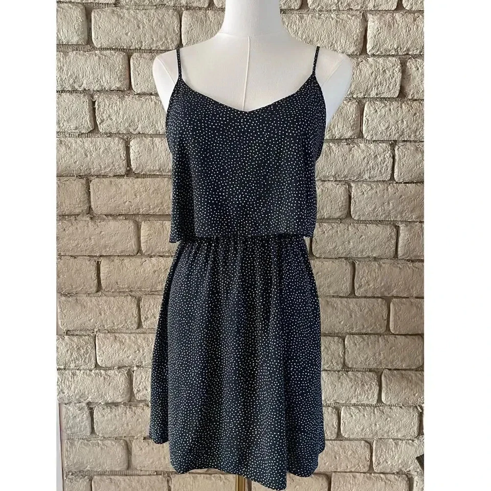 H&M Black Polka Dot Spaghetti Strap Mini Two Layered‎ Dress Size 6 - Photo 1/1