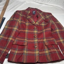 VTG Gap Women Worsted Wool Plaid Blazer Jacket Sz 2 Multicolor Academia Preppy