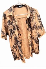 Jotook Beige Black Floral Button-Up Shirt Men's Short Sleeve Collared Casual