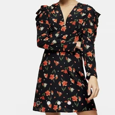 Top Shop Womens Dress Size 10 US Tulip Floral Ruched Mini