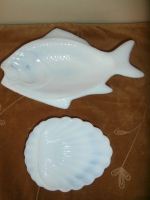 Antique Atterbury & Co. Fish Dish~1872~+ 1950's Hazel Atlas Platonite Clam Shell