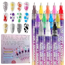 EBANKU 12 Colors Nail Art Pens Set, 3D 0.5MM Nail Polish Pens Graffiti Dotting P