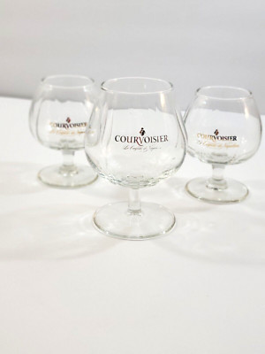 Lot of 3 Courvoisier Le Cognac De Napoleon Snifter Cordial Glasses Gold Logo