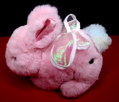 NEW~FAO Schwarz~7" Pink Sparkler Bunny Fairy Wings~Fluffy Rainbow Tail~FREE SHIP
