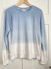 Lucky Brand Blue Ombre Tie Dye Sweatshirt Top Small Boho Beach Ribbed Neck