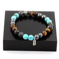 Armband Perlen Labradorit + Tigerauge + TüRkis + HäMatit 8 Hergestellt E