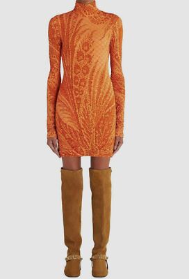 $2030 Etro Women's Orange Abito Kara Long Sleeves Mini Dress Size 46