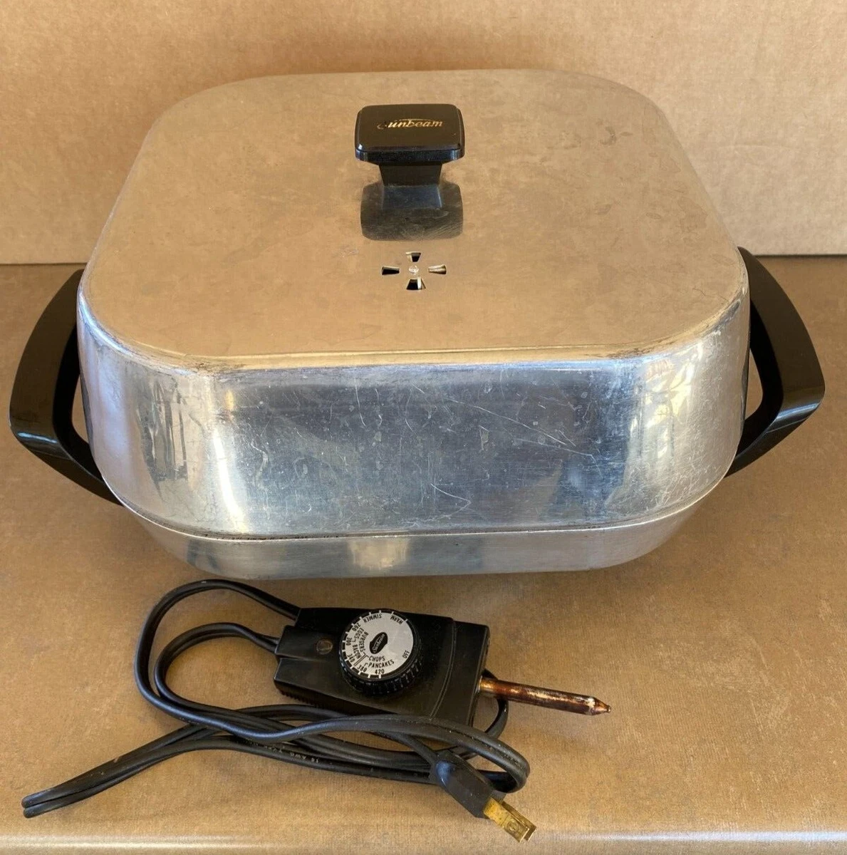 Sunbeam Electric Frying Pan Skillet High Dome Aluminum VTG Square