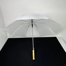 White 40” Umbrella Wooden Handle Push to Open Wedding Party 
