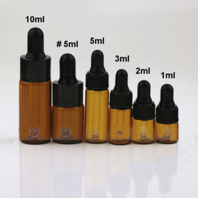 1-100X 1ml ~ 20ml Amber Glass Essential Oil Bottle Vial + Dropper Glass Eye Drop