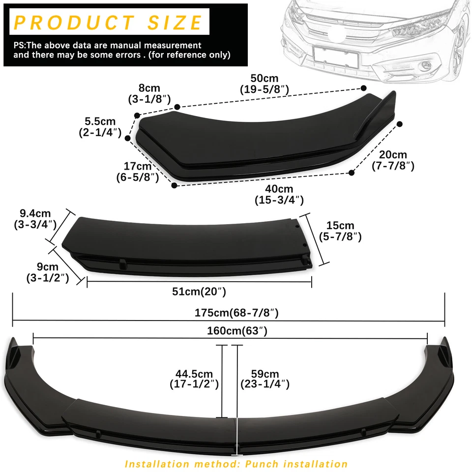 4Pcs Front Bumper Lip Splitter Spoiler Glossy Black For Maserati Granturismo MC - Image 2 of 4