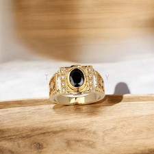 Black Onyx Oval Cut With 14K Solid Gold Ring For Men's A150