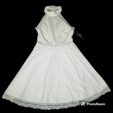 NWT Women's Lulus Knit Dress Mock Neck Lace Trim Fully Lined White Size XS