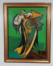 ANTIQUE OIL ON CANVAS GRAHAM SUTHERLAND 1956 WITH FRAME IN GOLDEN LEAF NICE GOOD