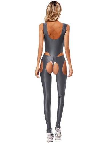 UK Women 2 Piece Outfits Glossy High Waist Pantyhose with High Cut Bodysuit Set - Picture 30 of 104
