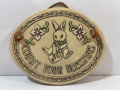 Trinity Pottery Bunny Rabbit Count Your Blessings Small Ceramic Plaque ...
