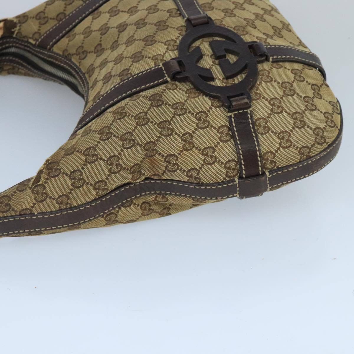 GUCCI GG Canvas Shoulder Bag Beige Gold 181500 Auth 100898