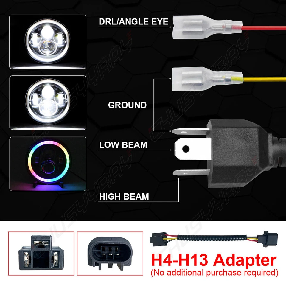 7" Round LED HEADLIGHT DRL For Yamaha XJ XS 250 400 600 650 750 850 1100 Virago — 第 3/4 张图片