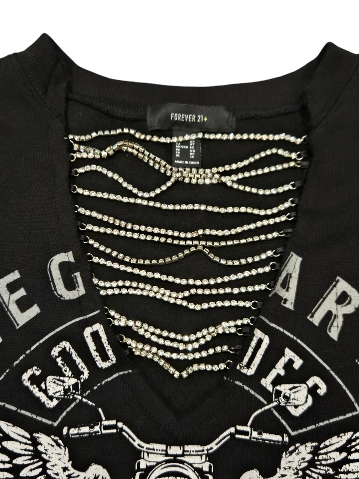 Forever 21+ Pullover Polar 0S Top Corto Sudadera Para Mujer Estrás Cuello en V Foto 3 de 4