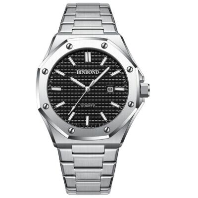 BINBOND Men's Wristwatches Luminous Date Stainless Steel Analogue Quartz Watch