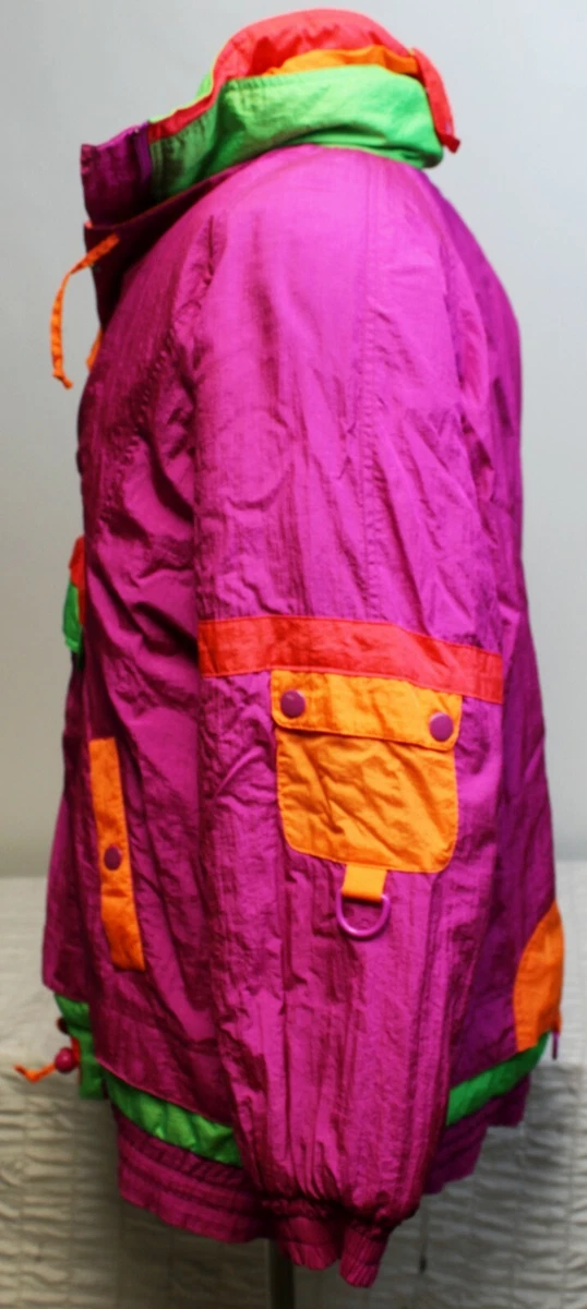 Vtg 80s 90s Neon Ski Jacket Womens Small East West Panda Group Retro Color Block
