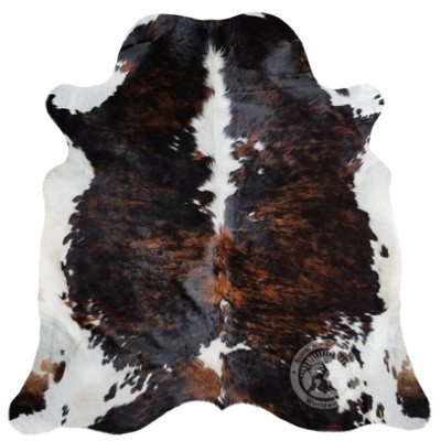 Real Cowhide Rug Brindle White Backbone Tricolor  - Size 5 x 6 